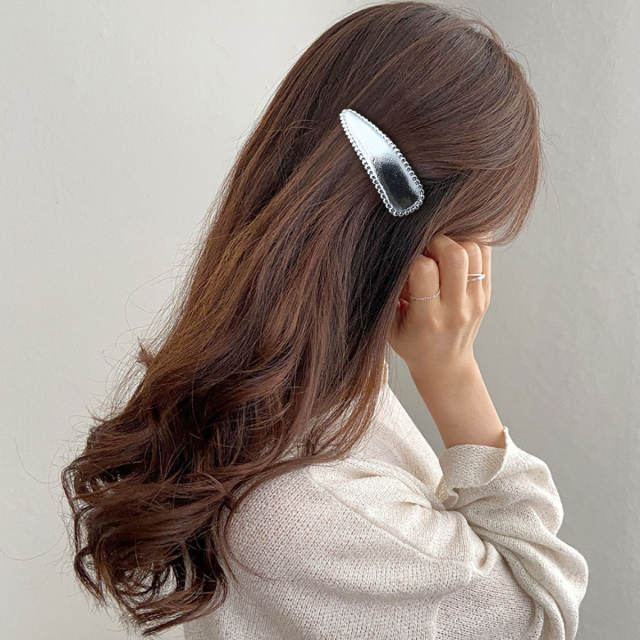 Concise gold silver PU leather snap hair clips