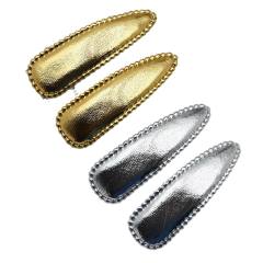 Concise gold silver PU leather snap hair clips