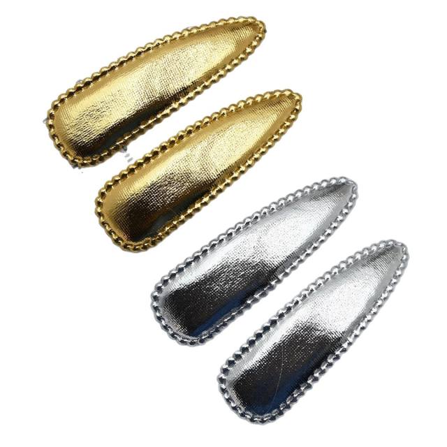 Concise gold silver PU leather snap hair clips