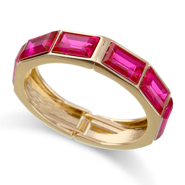 Colorful pink enamel glass crystal alloy bangle bracelet suit