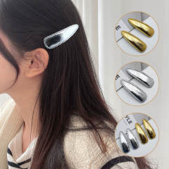 Concise gold silver PU leather snap hair clips