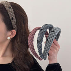 Korean fashion vintage plaid pattern women headband