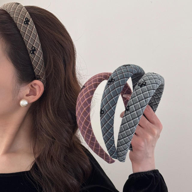 Korean fashion vintage plaid pattern women headband