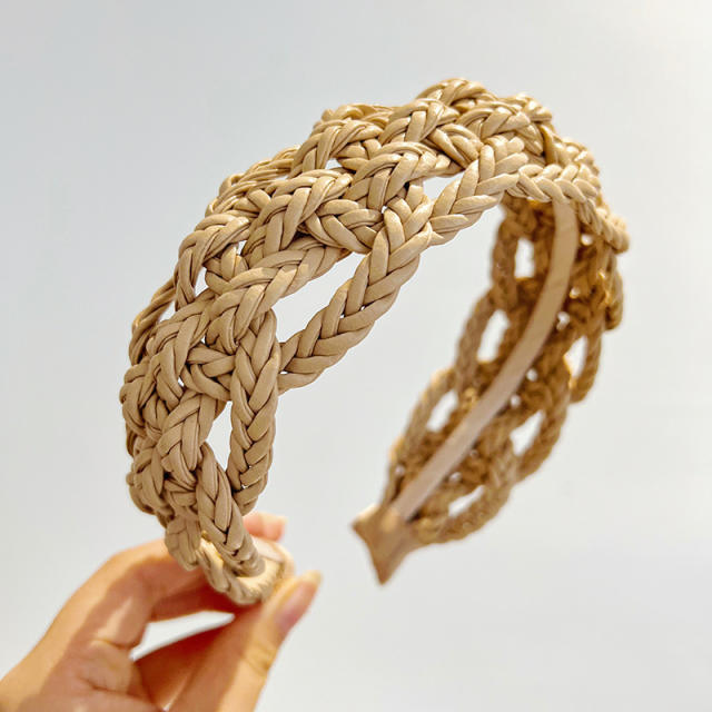 Leather Twist Headband High Retro Hair Accessory Personality Solid Color Headband Accessory