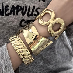 Hiphop gold color wide design alloy bangle bracelet set