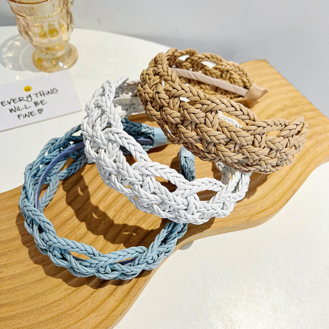 Leather Twist Headband High Retro Hair Accessory Personality Solid Color Headband Accessory