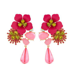 Exaggerated Bohemian earrings alloy resin flower earrings multilayer retro long earrings wholesale