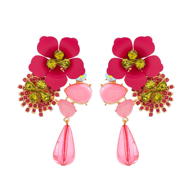 Exaggerated Bohemian earrings alloy resin flower earrings multilayer retro long earrings wholesale