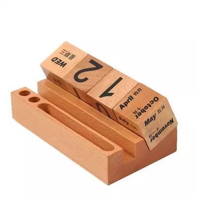 Wooden calendar digital flip square wood creative decoration calendar building blocks
