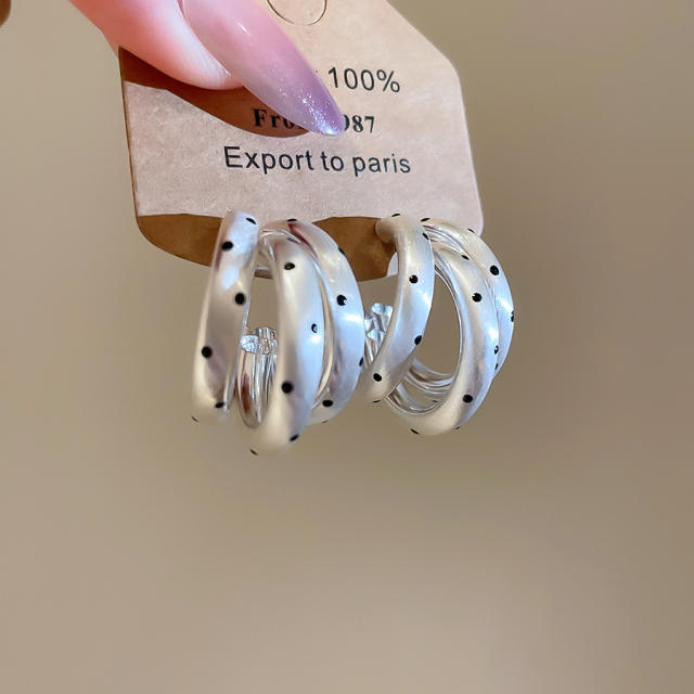 18KG polka dots three layer c shape earrings