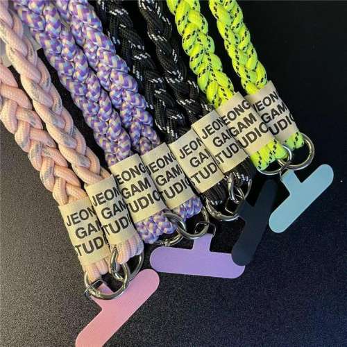 Long diagonal twist rope mobile phone lanyard ponytail three-strand braided rope strong and durable shoulder strap chain