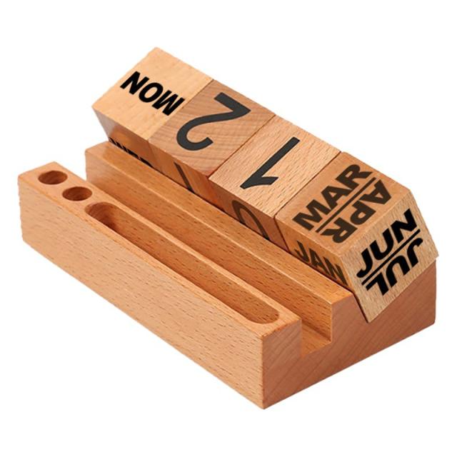 Wooden calendar digital flip square wood creative decoration calendar building blocks
