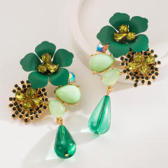Exaggerated Bohemian earrings alloy resin flower earrings multilayer retro long earrings wholesale