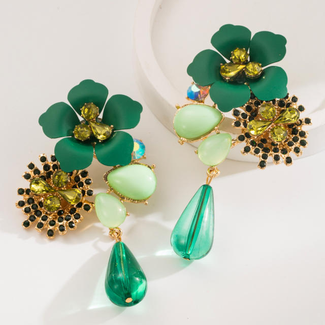 Exaggerated Bohemian earrings alloy resin flower earrings multilayer retro long earrings wholesale