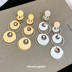 925 needle geometric round piece dangle earrings