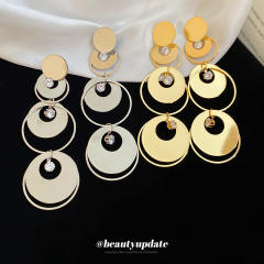 925 needle geometric round piece dangle earrings