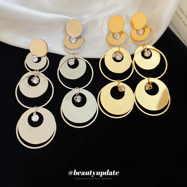 925 needle geometric round piece dangle earrings