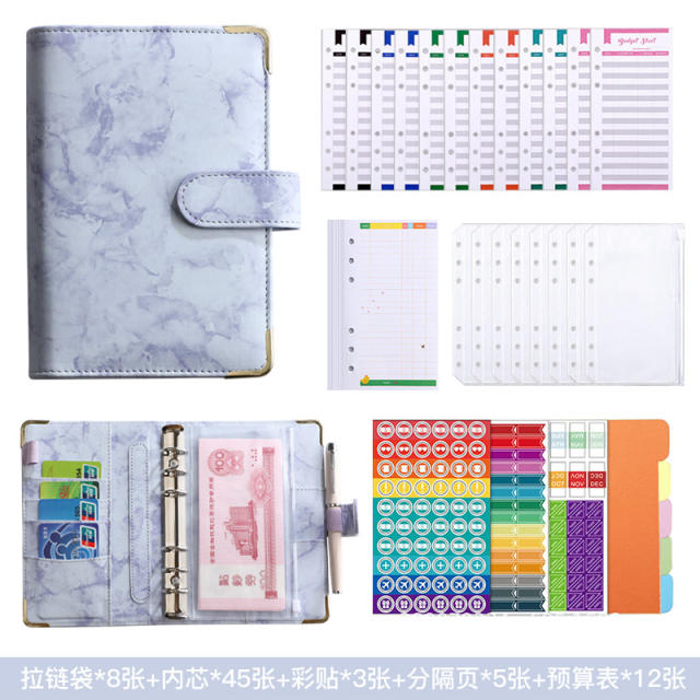 A6 Marble Binder Pu Notebook Creative Cash Budget Financial Planner Hand Ledger Wholesale