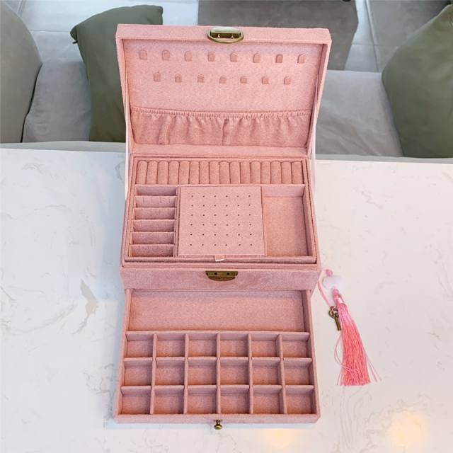 New portable flannel simple stud earrings jewelry box small earrings necklace ring jewelry box earrings storage box