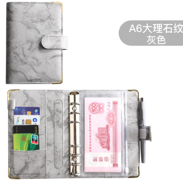 A6 Marble Binder Pu Notebook Creative Cash Budget Financial Planner Hand Ledger Wholesale