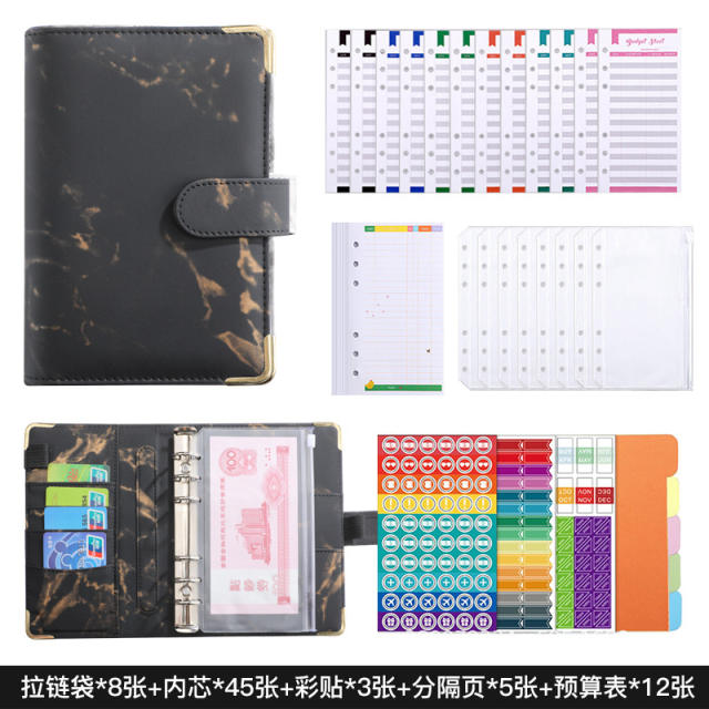 A6 Marble Binder Pu Notebook Creative Cash Budget Financial Planner Hand Ledger Wholesale