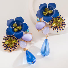 Exaggerated Bohemian earrings alloy resin flower earrings multilayer retro long earrings wholesale