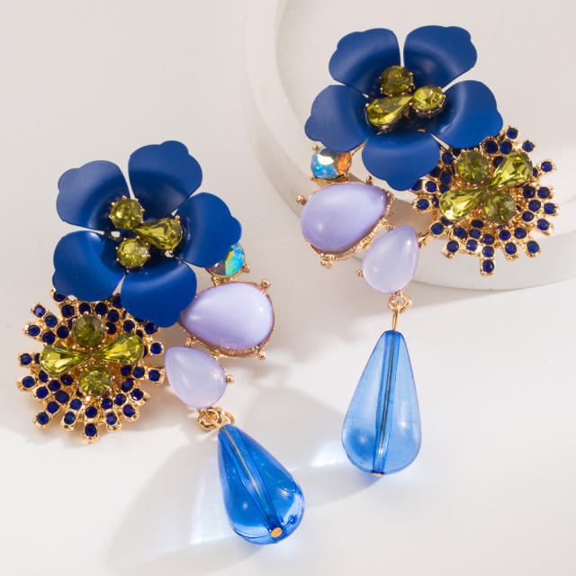 Exaggerated Bohemian earrings alloy resin flower earrings multilayer retro long earrings wholesale