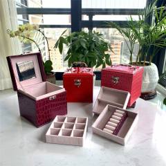 Crocodile pattern pu leather jewelry box wholesale three-layer jewelry box