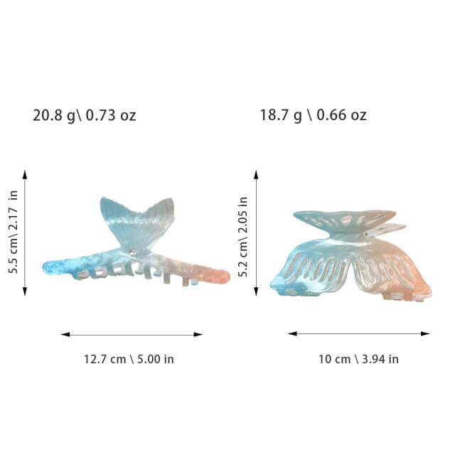 Holiday Gradient blue color fish tail butterlfy hair claw clips