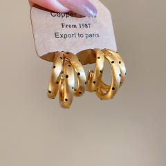 18KG polka dots three layer c shape earrings