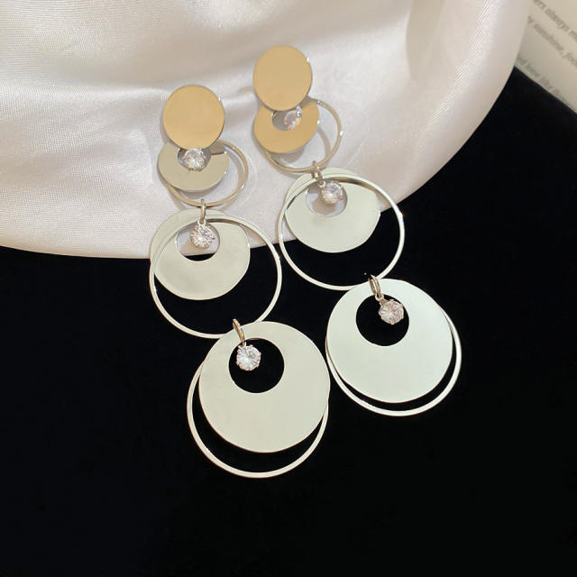 925 needle geometric round piece dangle earrings