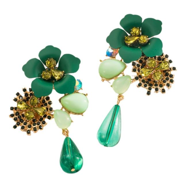 Exaggerated Bohemian earrings alloy resin flower earrings multilayer retro long earrings wholesale