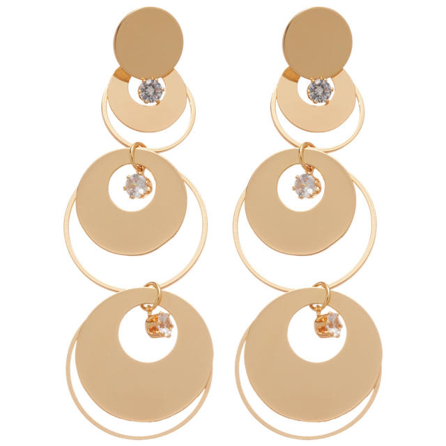925 needle geometric round piece dangle earrings
