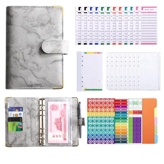 A6 Marble Binder Pu Notebook Creative Cash Budget Financial Planner Hand Ledger Wholesale