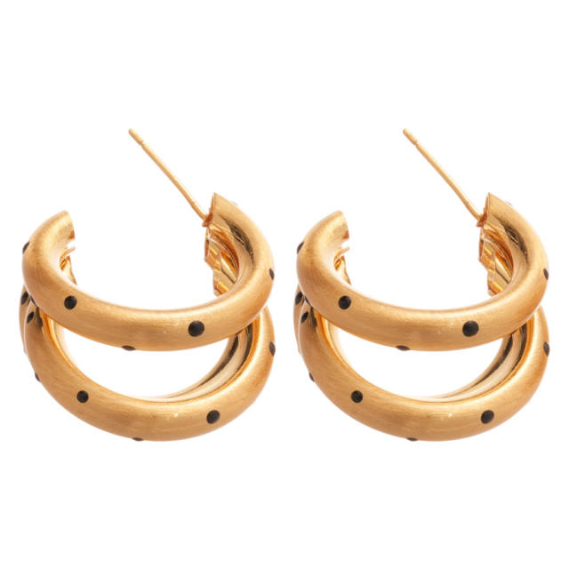 18KG polka dots three layer c shape earrings