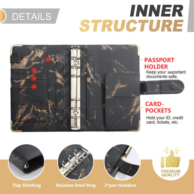A6 Marble Binder Pu Notebook Creative Cash Budget Financial Planner Hand Ledger Wholesale
