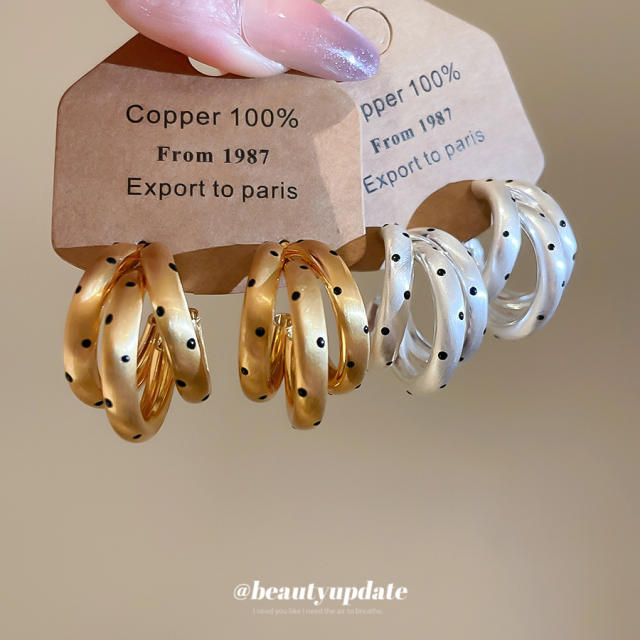 18KG polka dots three layer c shape earrings