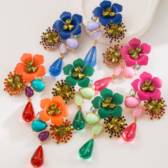 Exaggerated Bohemian earrings alloy resin flower earrings multilayer retro long earrings wholesale