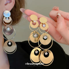 925 needle geometric round piece dangle earrings
