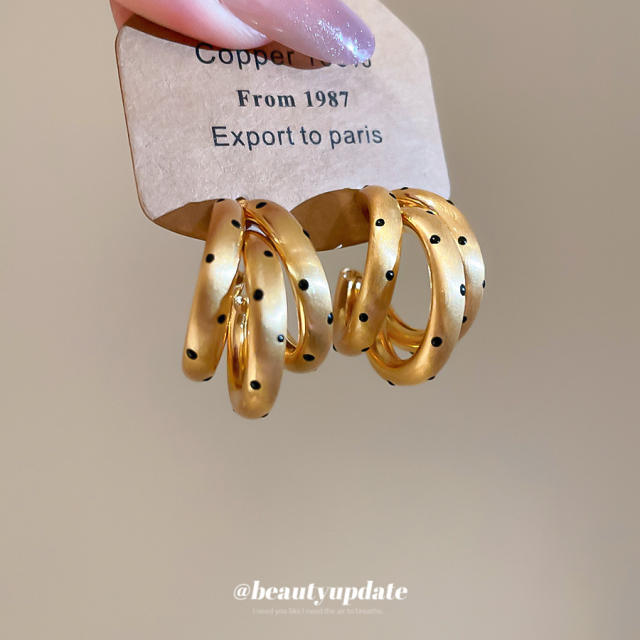 18KG polka dots three layer c shape earrings