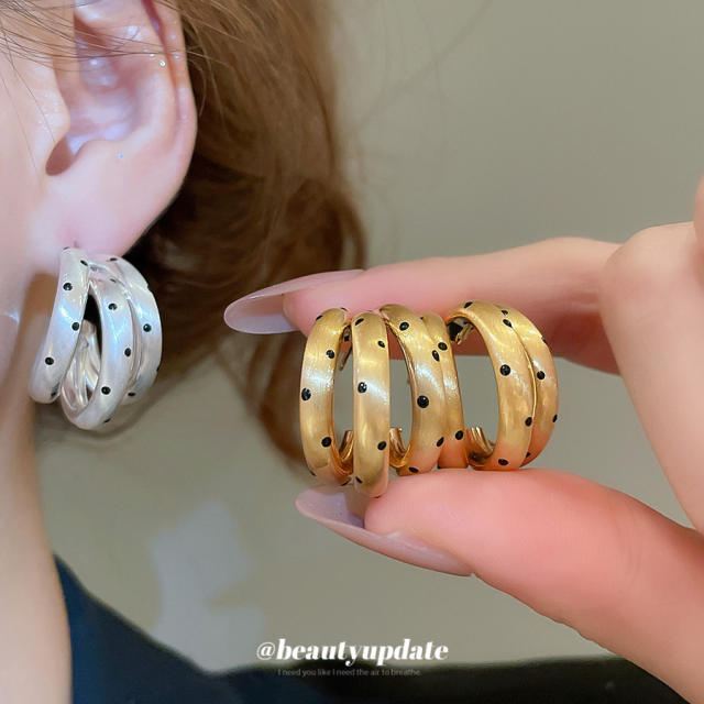 18KG polka dots three layer c shape earrings