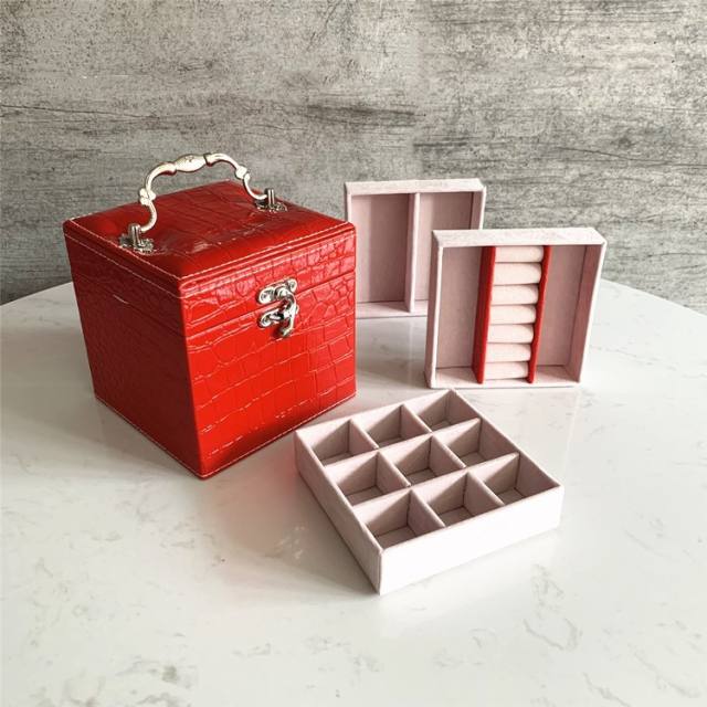 Crocodile pattern pu leather jewelry box wholesale three-layer jewelry box