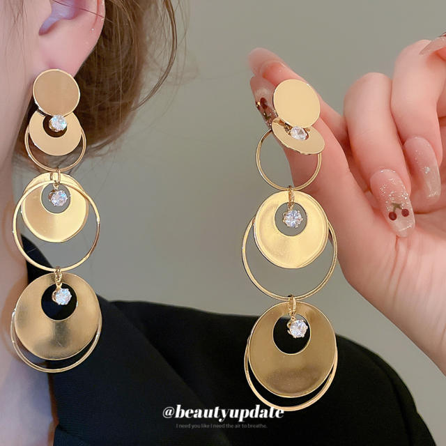 925 needle geometric round piece dangle earrings