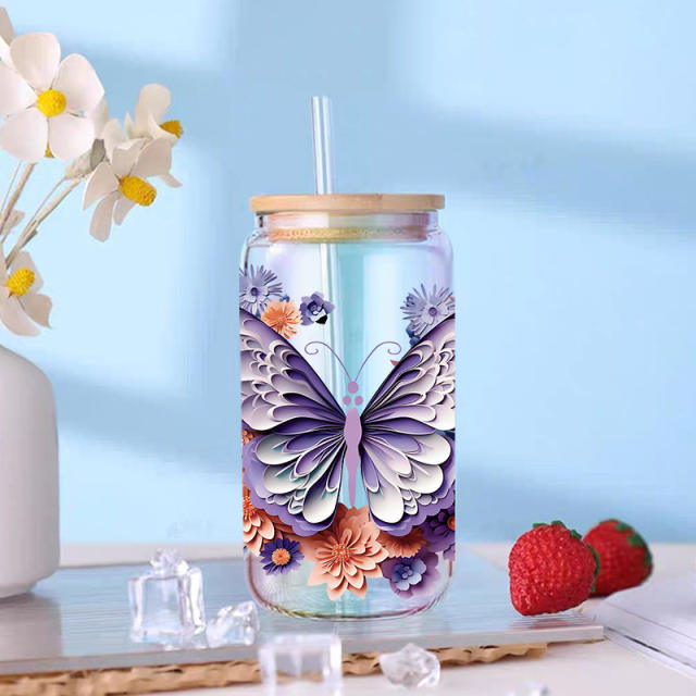 UV transfer sticker glass crystal label Crystal sticker cross-border special sticker for 16oz glass cup 23cmX11cm