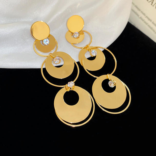 925 needle geometric round piece dangle earrings