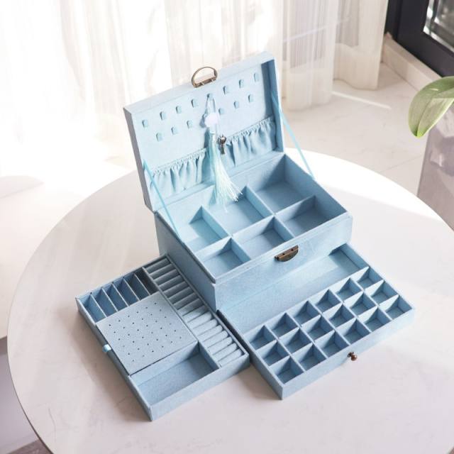 New portable flannel simple stud earrings jewelry box small earrings necklace ring jewelry box earrings storage box