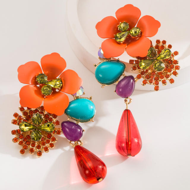 Exaggerated Bohemian earrings alloy resin flower earrings multilayer retro long earrings wholesale