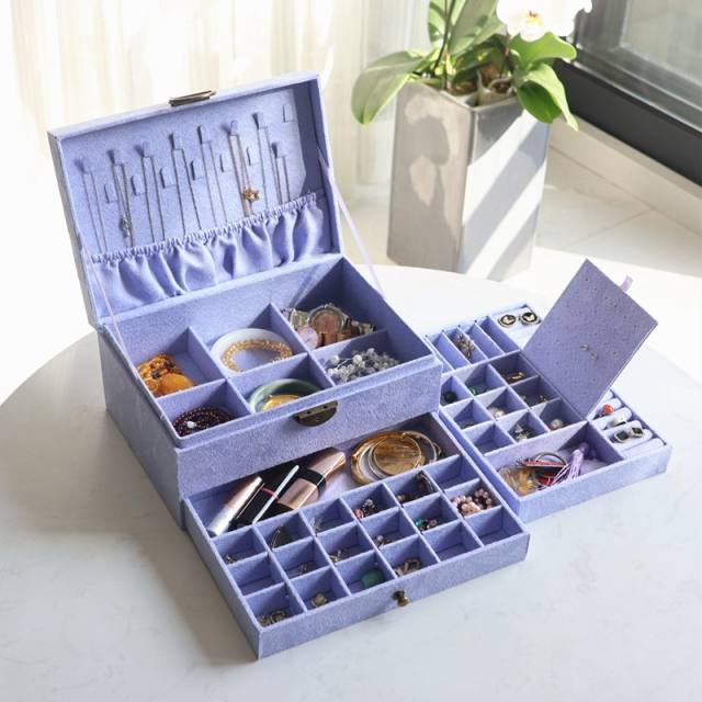 New portable flannel simple stud earrings jewelry box small earrings necklace ring jewelry box earrings storage box