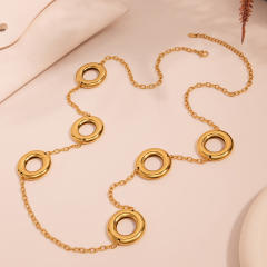 18KG easy match geometric circle stainless steel long necklace sweater chain