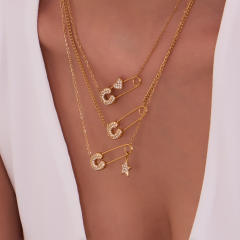 18KG diamond paperclip stainless steel necklace dainty necklace